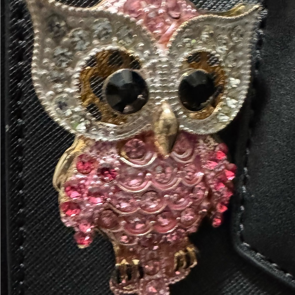 Pink and Gold Owl Rhinestone Bag Charm